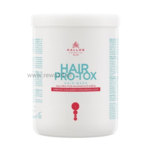 Kallos Hair Pro Tox maska do włosów z keratyną, kolagenem i kwasem hialuronowym 1L