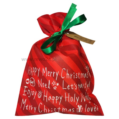 Worek na prezent - Czerwony w paski - Mały 20x30cm