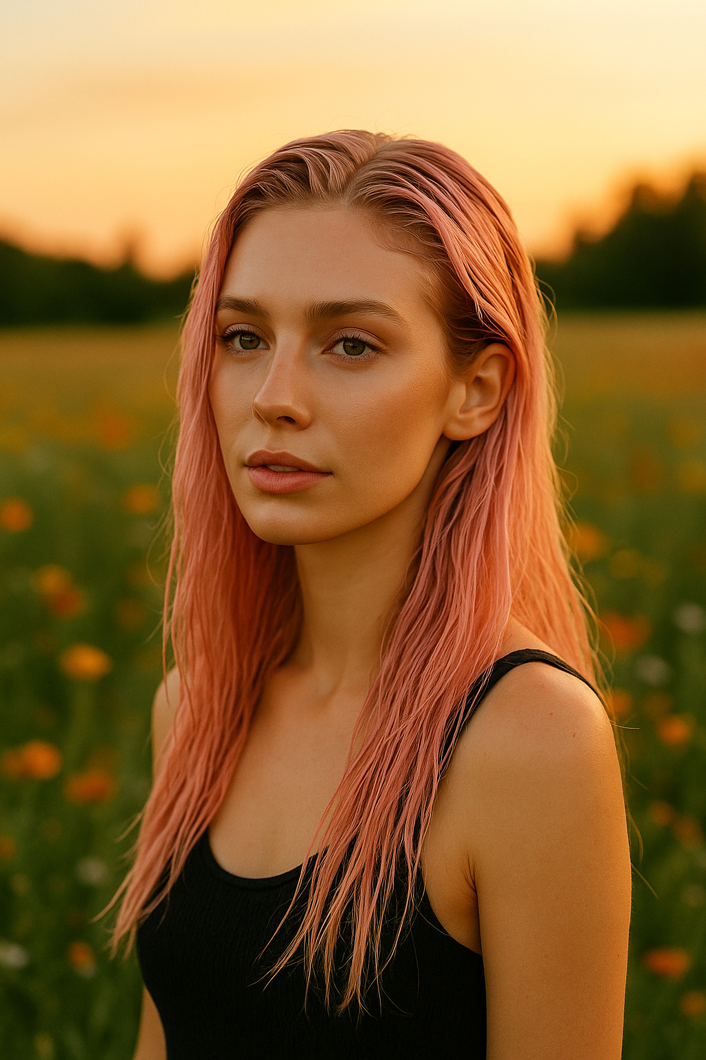 Mokra Włoszka - różowe, proste włosy