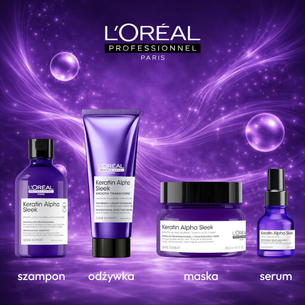 L'Oréal Professionnel Keratin Alpha Sleek - kosmetyki wygładzające do włosów puszących się
